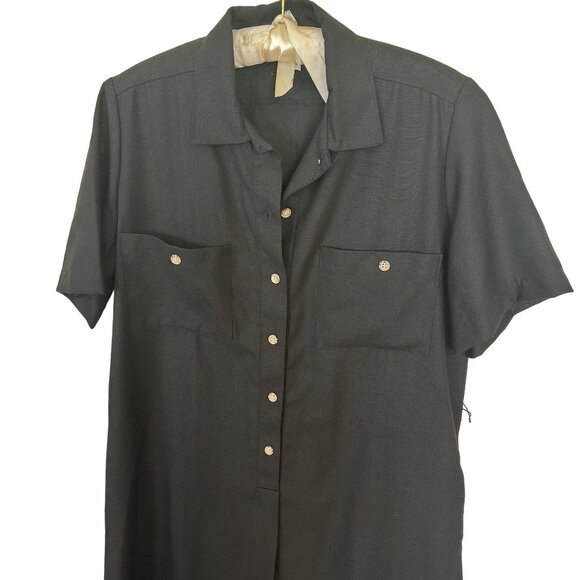 Vintage Orvis Womens Black Maxi Dress Size 12 Large Short Sleeve Button Up Rayon - Picture 1 of 11